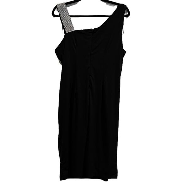 S.L. Fashions Dress Missy 16 Black Rhinestone Ruched Party Event Glam LBD NEW - Picture 3 of 10